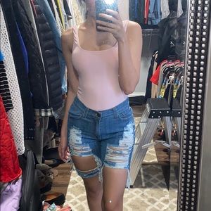 Ripped jean Bermuda shorts